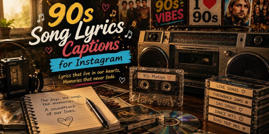 90s music lyrics and nostalgic cassette playe