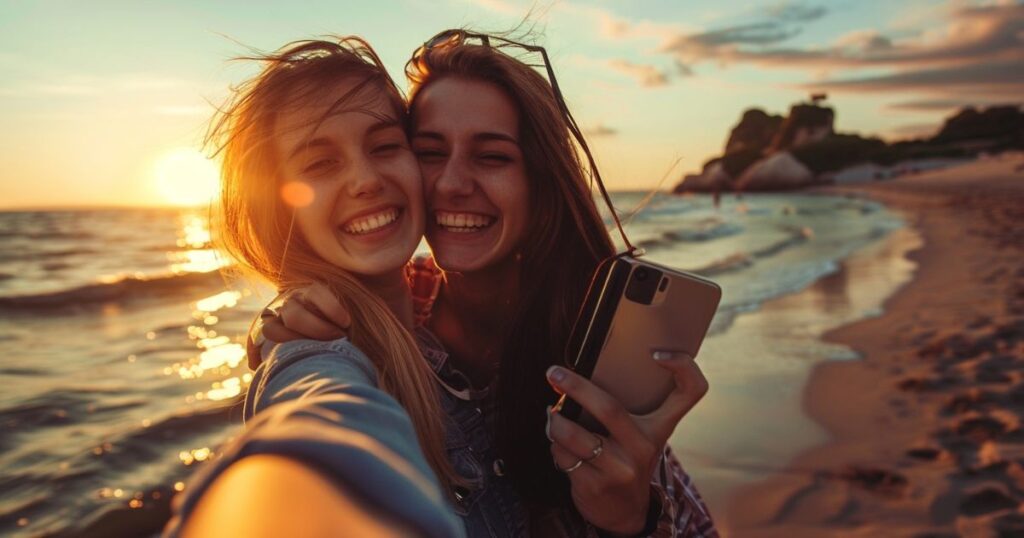 Friends taking a happy selfie together