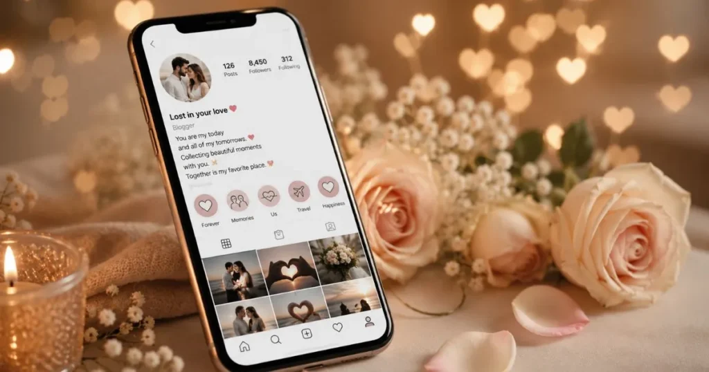Heart touching love bio for Instagram with romantic profile design