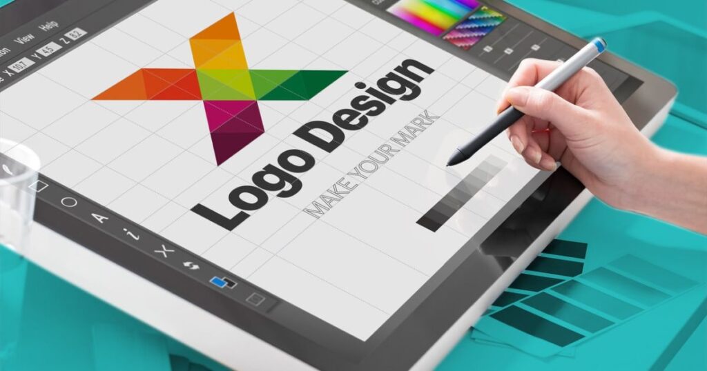 Professional graphic designer creating a brand logo
