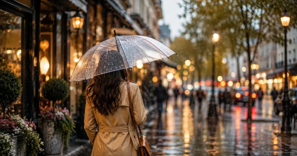 Person walking in the rain with an umbrella