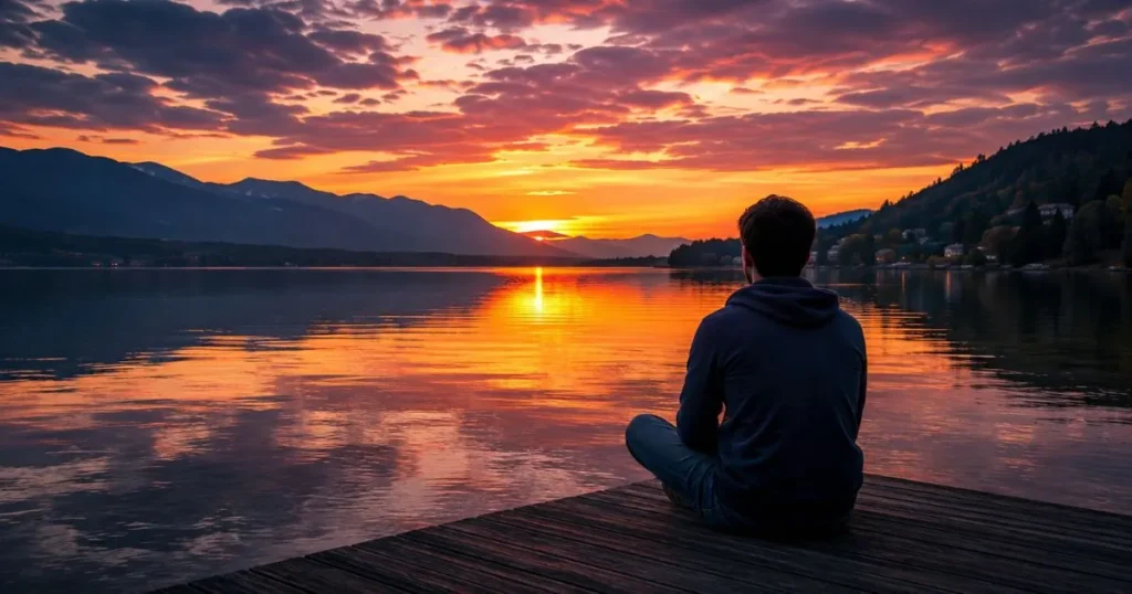 Person reflecting alone while watching the sunset