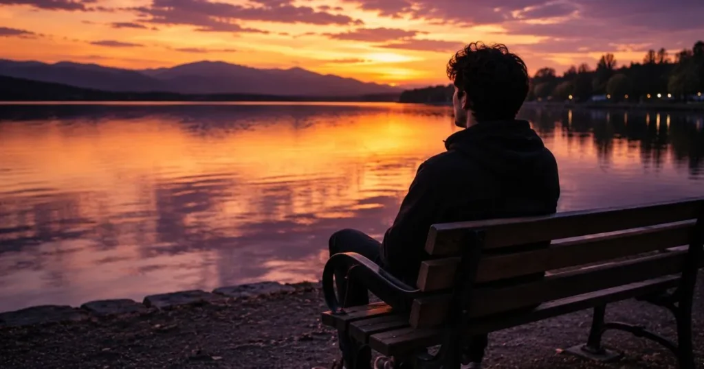 Person sitting alone and reflecting on unreturned love