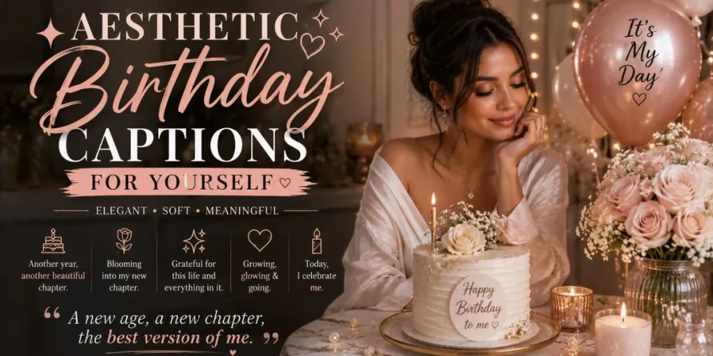 Aesthetic birthday captions for yourself with elegant birthday setup