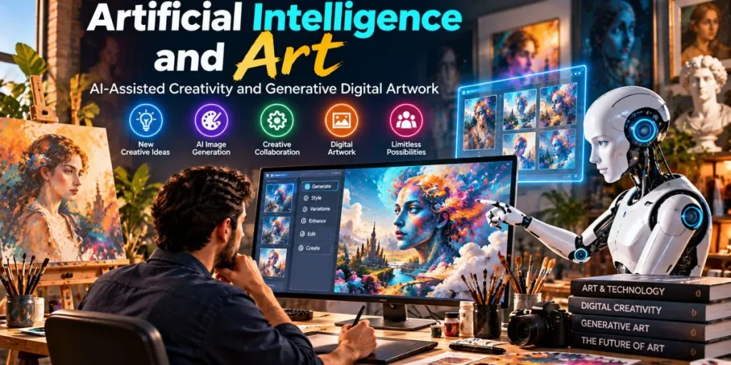 Artificial intelligence and art showing AI-assisted creativity and generative digital artwork