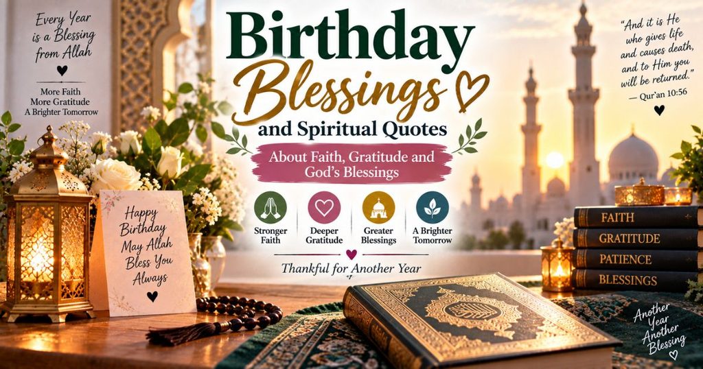 Birthday blessings and spiritual quotes about faith, gratitude and God's blessings
