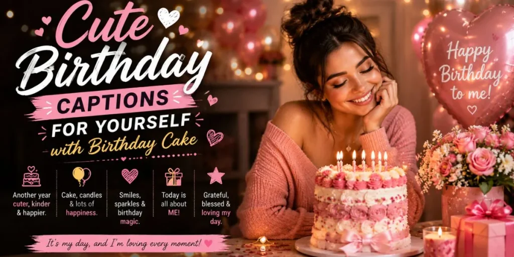 Cute birthday captions for yourself with birthday cake