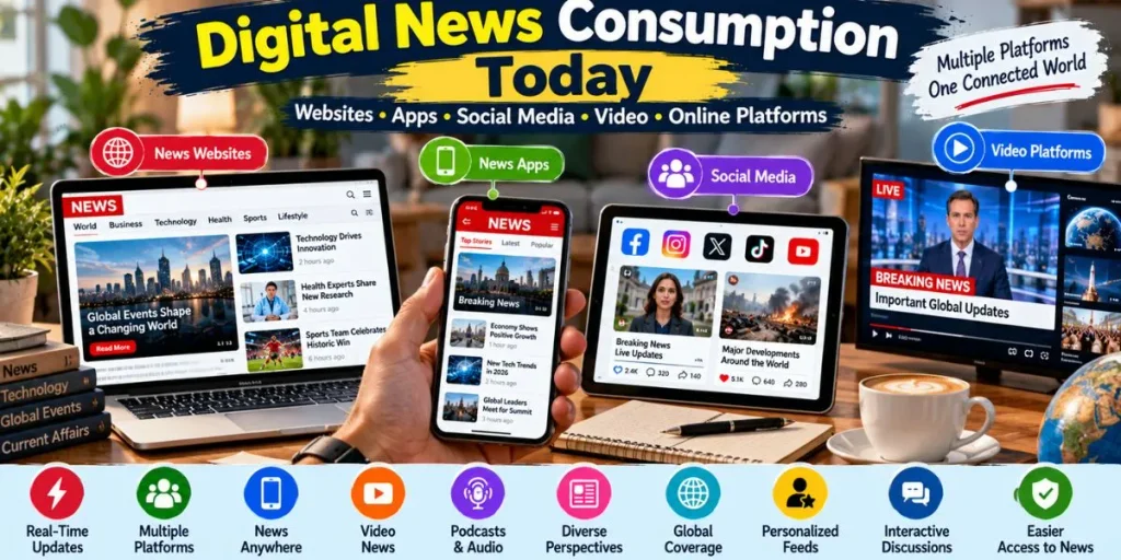 Digital news consumption today through websites apps social media video and online platforms