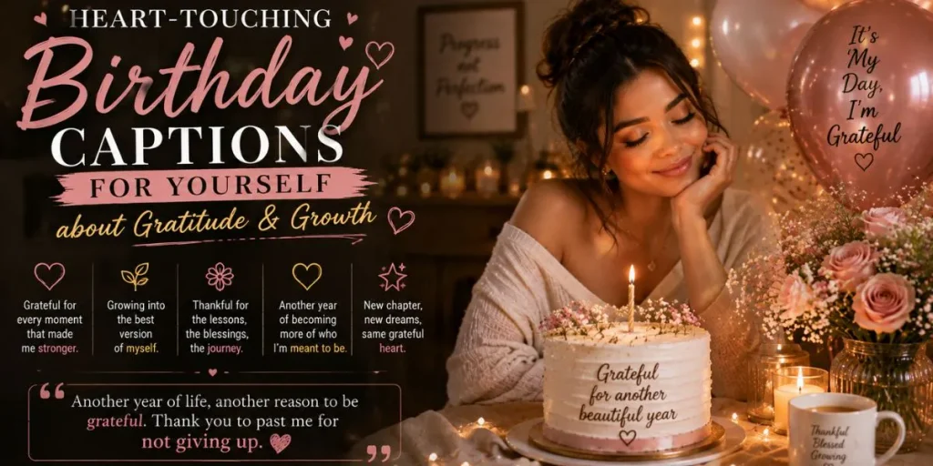 Heart-touching birthday captions for yourself about gratitude and growth
