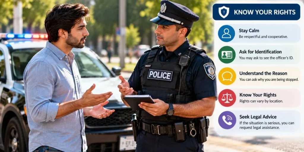 Person having a respectful discussion with a police officer while understanding legal rights