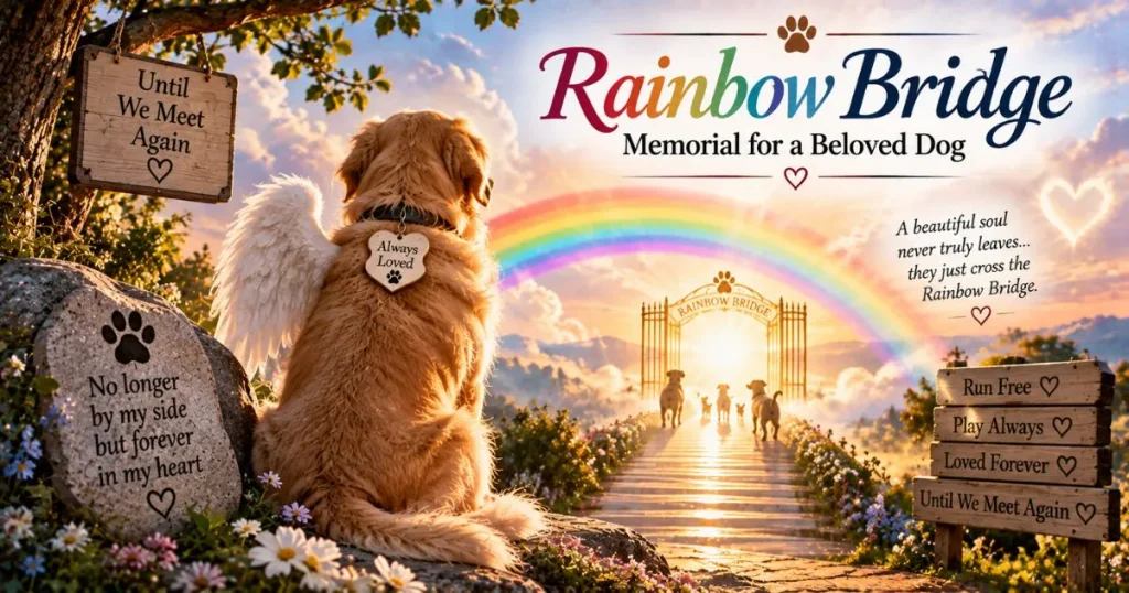 Rainbow Bridge memorial for a beloved dog
