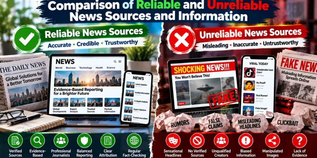 Comparison of reliable and unreliable news sources and information