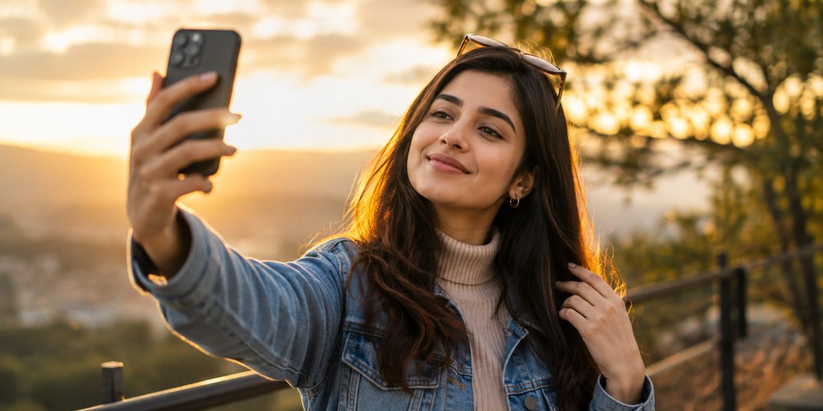 Stylish person taking a selfie for self captions for Instagram