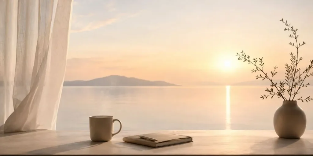 Peaceful minimalist scene with soft light and calm atmosphere