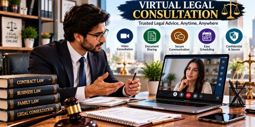 Lawyer providing a virtual legal consultation through digital technology