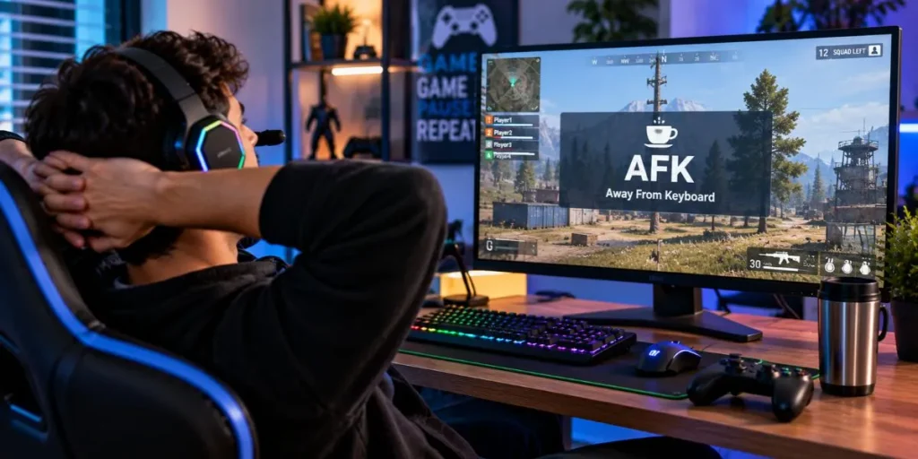 Gamer taking a short break from an online multiplayer game.