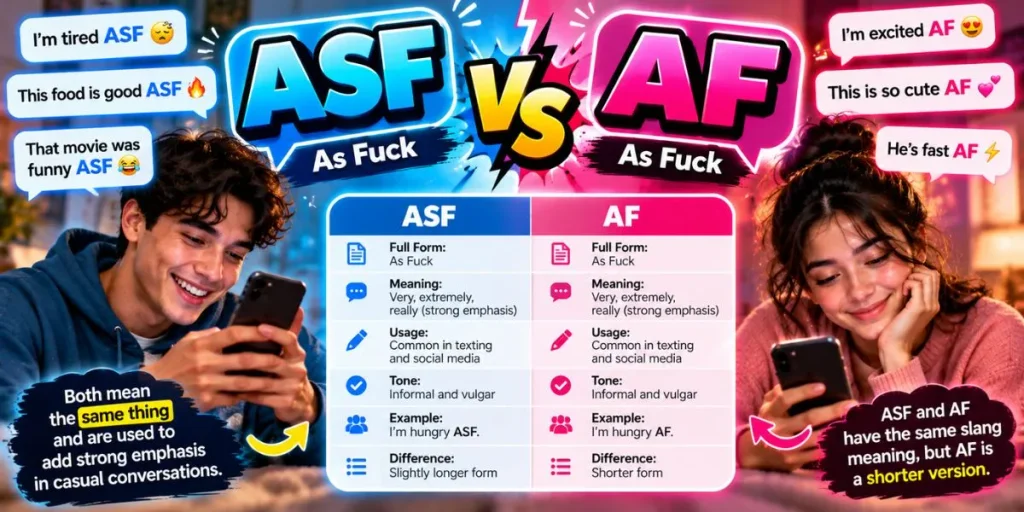 ASF vs AF showing the difference between two similar texting abbreviations