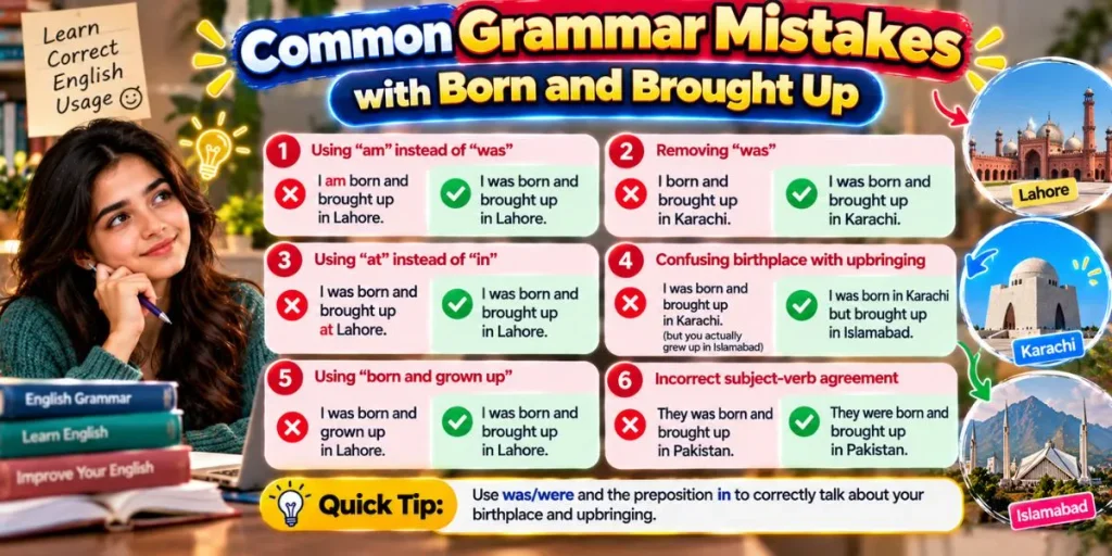 Common grammar mistakes when using the phrase born and brought up