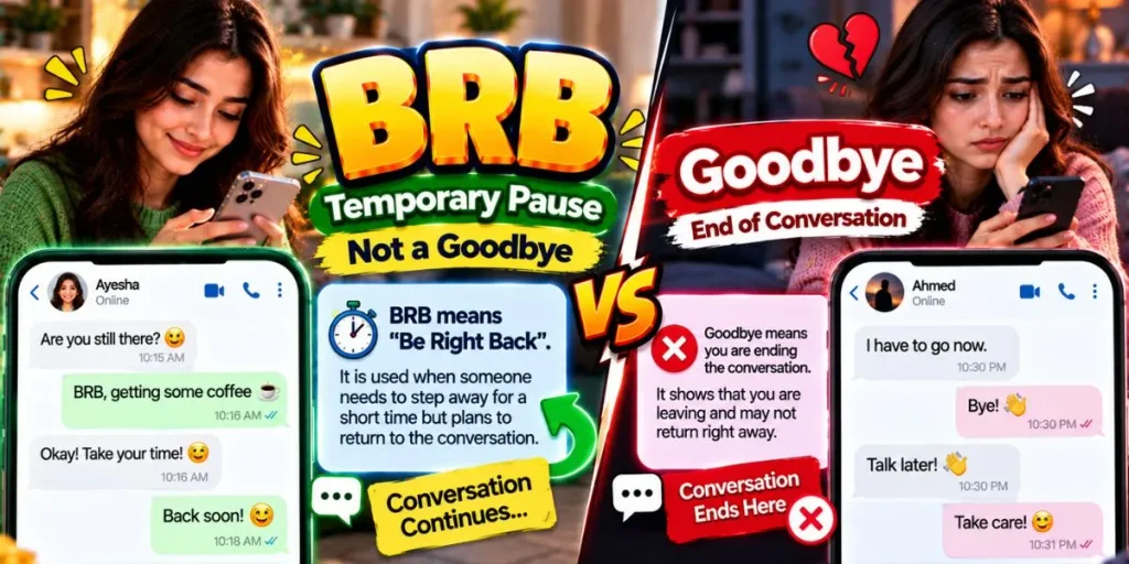 BRB meaning as a temporary pause rather than saying goodbye in a chat