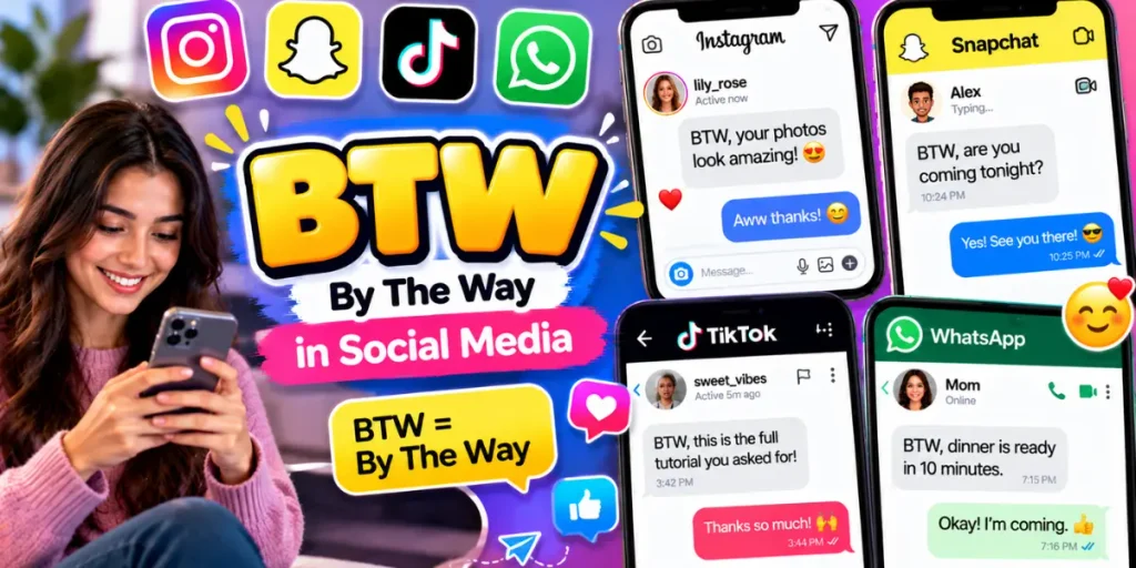 BTW abbreviation used in a casual social media messaging conversation