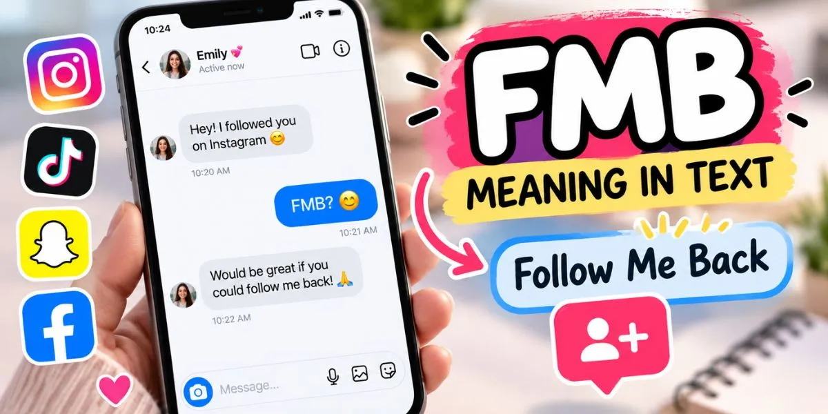 FMB meaning in text showing Follow Me Back in a social media message
