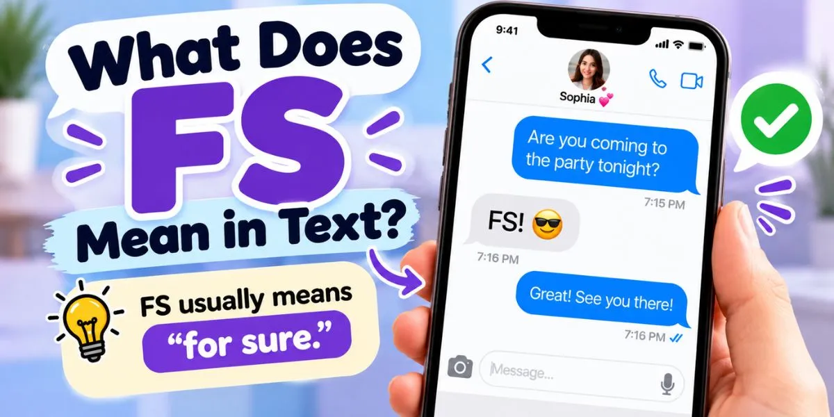 FS meaning in text with a chat example showing “for sure.”