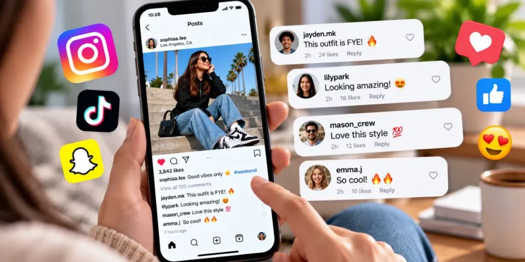 Person using a smartphone to view a social media post and read comments.