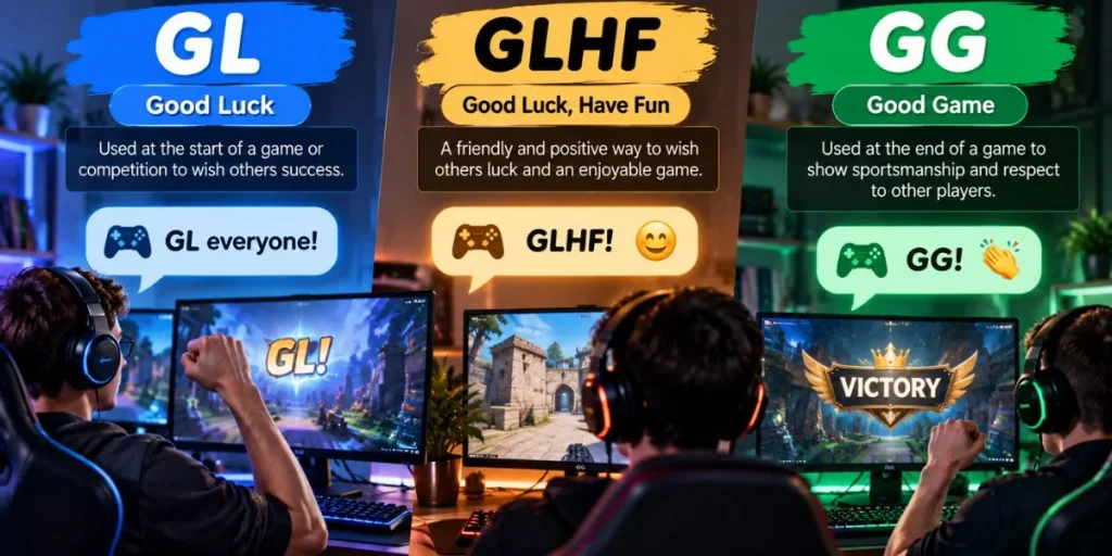 Comparison of common gaming abbreviations GL, GLHF, and GG