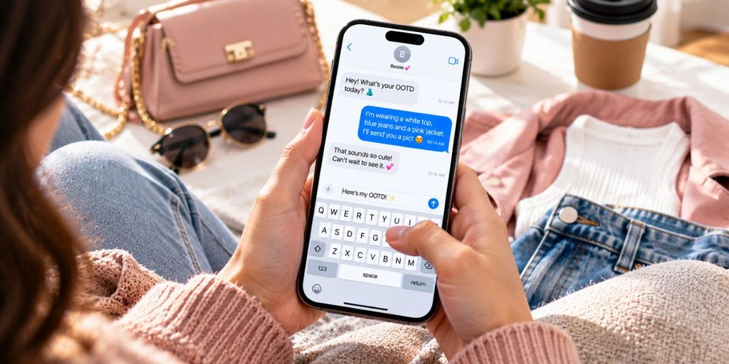 Person typing a reply to a fashion-related text message
