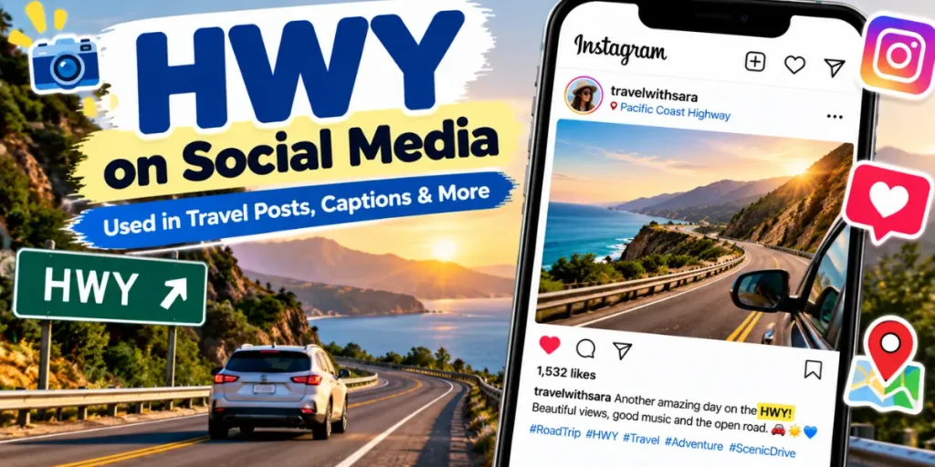 HWY abbreviation used in a social media post about a road trip