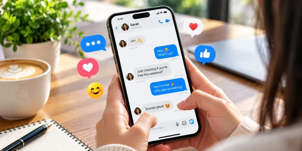 Person using a smartphone to exchange casual messages on a social media chat.