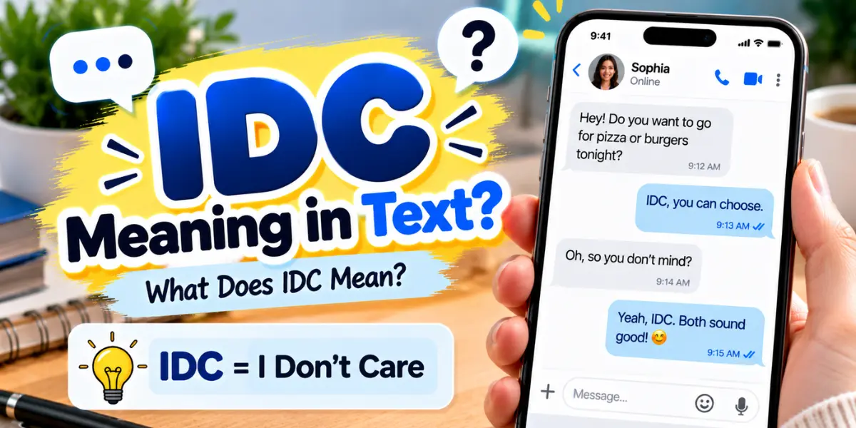 IDC meaning in text illustrated with a smartphone conversation