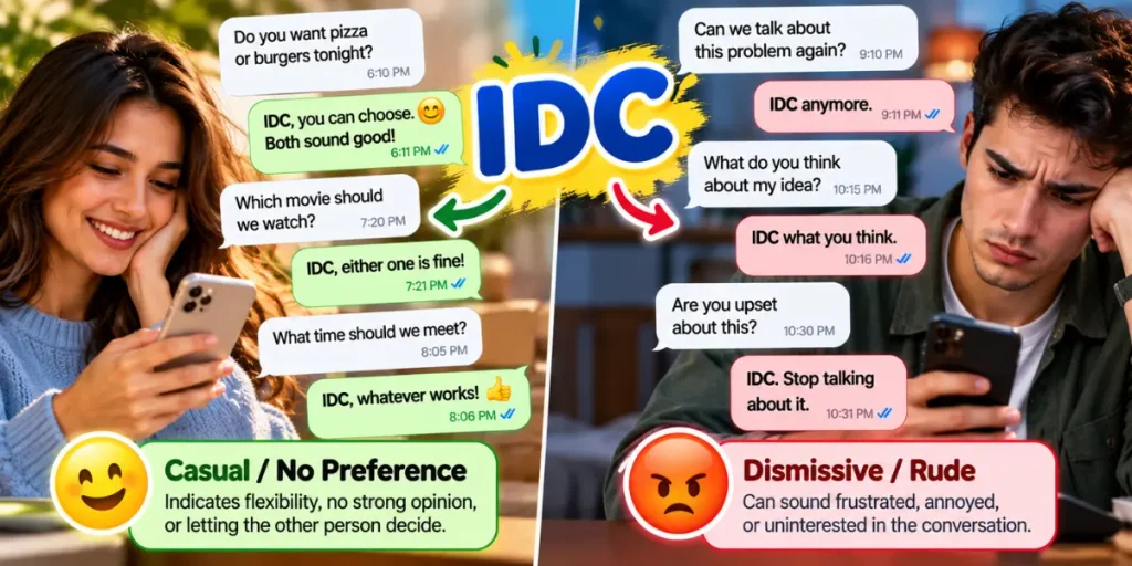 Examples of how IDC can sound casual or dismissive in text messages