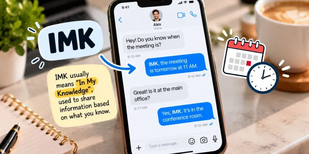 Example text message using IMK while sharing information about a meeting.