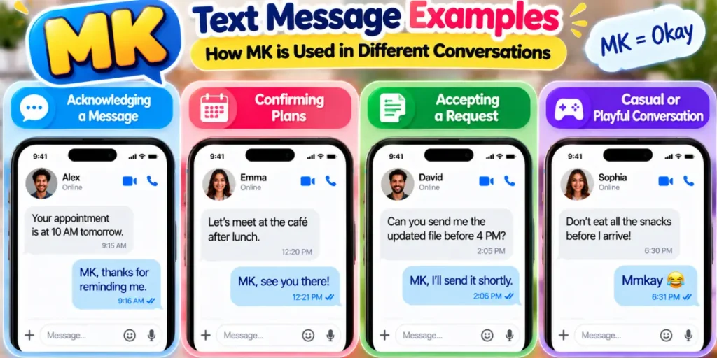 Examples of MK used to acknowledge messages and confirm plans in text conversations