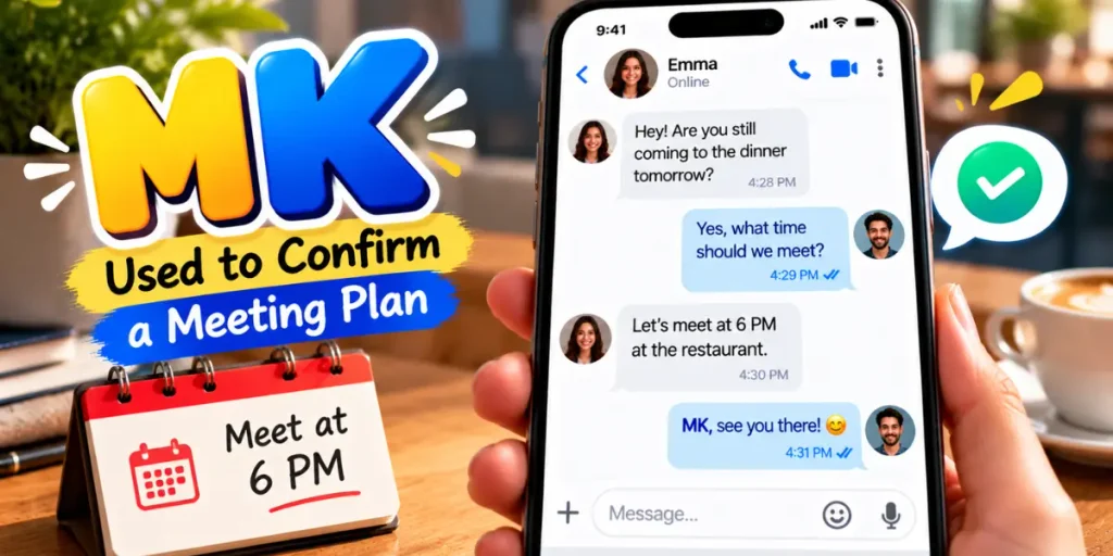 Smartphone conversation showing MK used to confirm a meeting plan