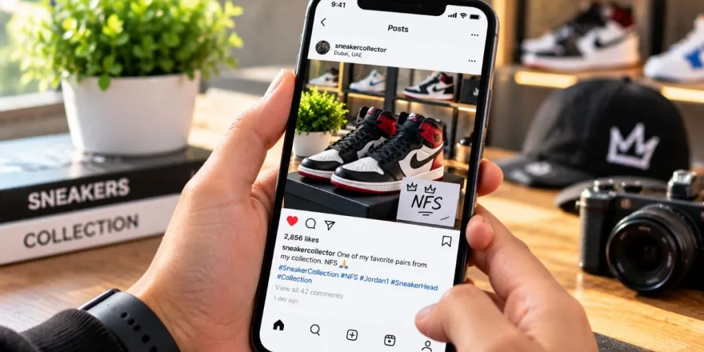 Smartphone displaying a social media post about a personal collection.