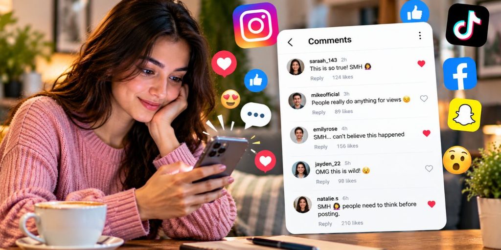 Person browsing social media comments on a smartphone.