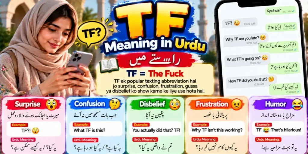 TF meaning in Urdu with examples of its informal texting usage