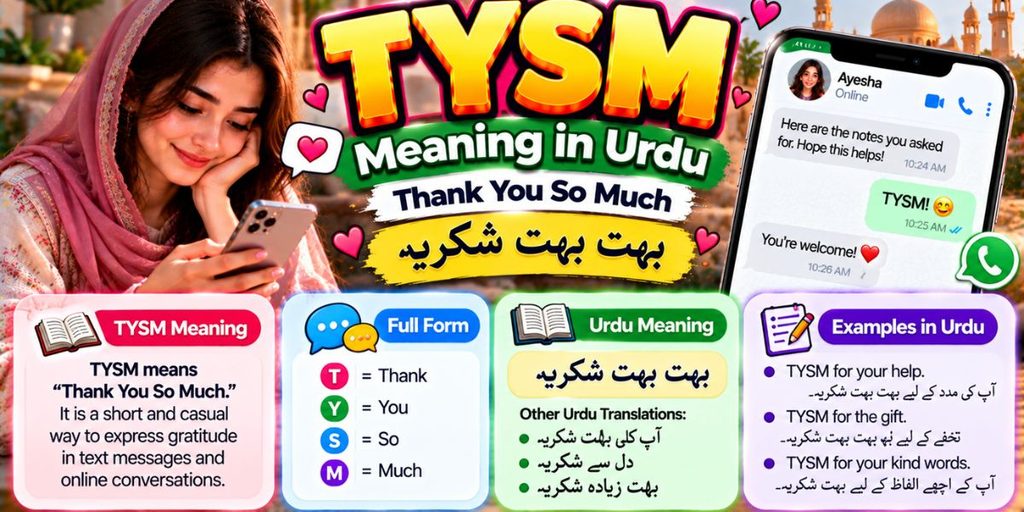 TYSM meaning in Urdu with Thank You So Much and Urdu translation