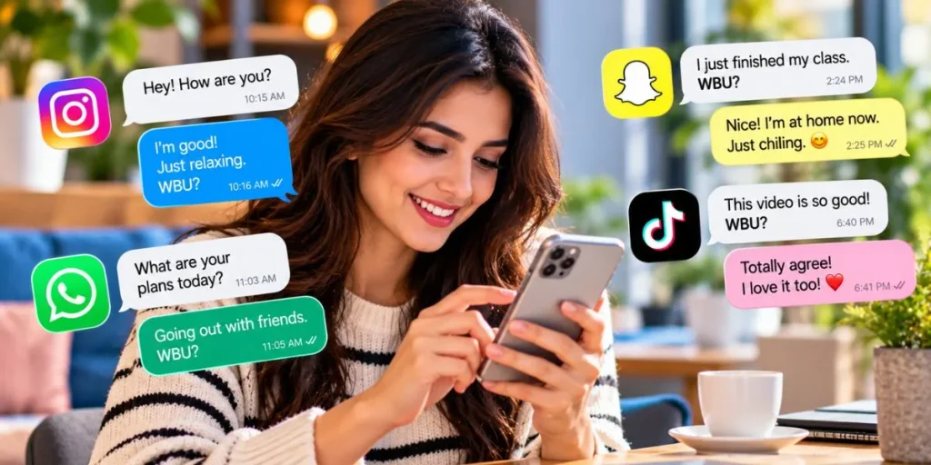 Person using a smartphone to exchange casual messages on social media.