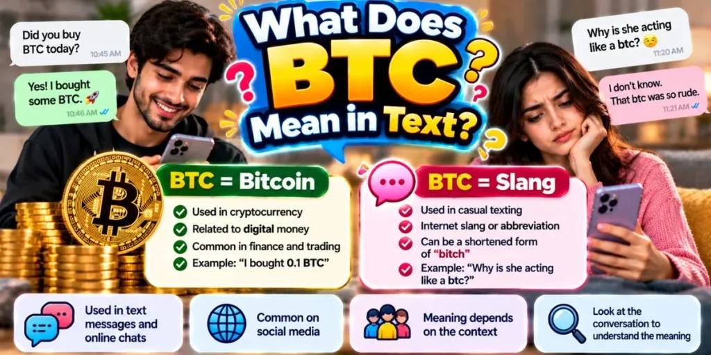 What does BTC mean in text messages and online conversations