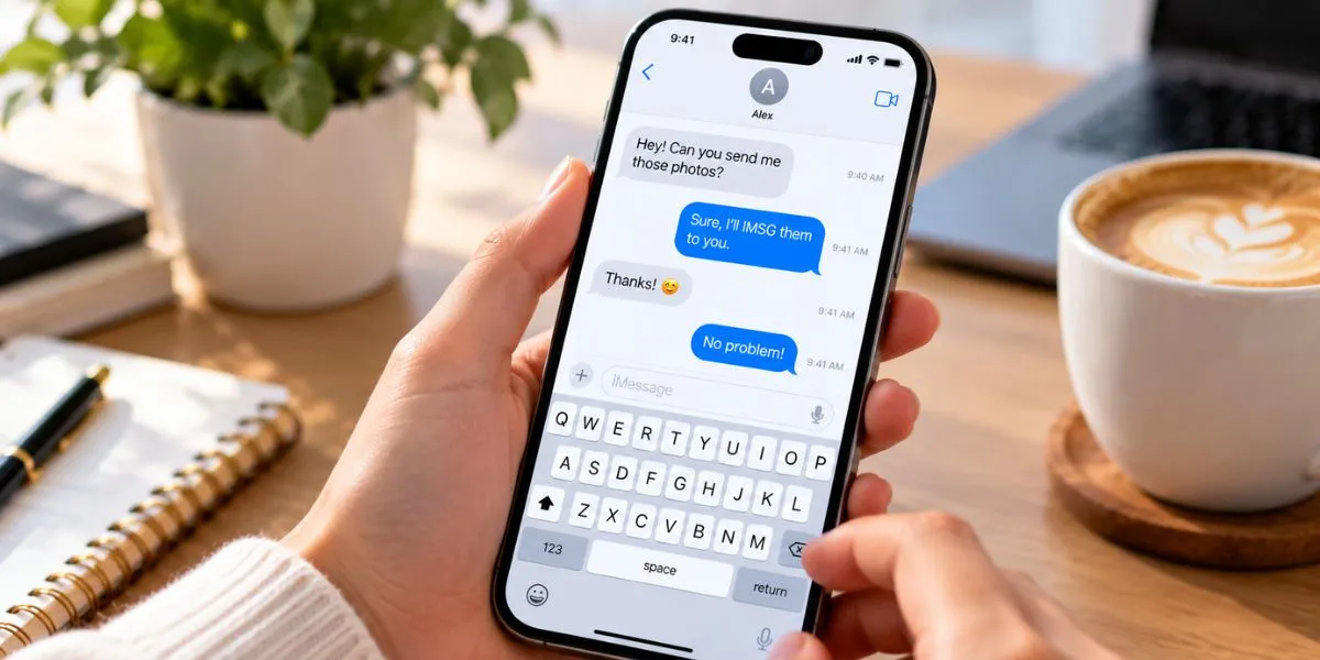 Smartphone displaying a text conversation using IMSG
