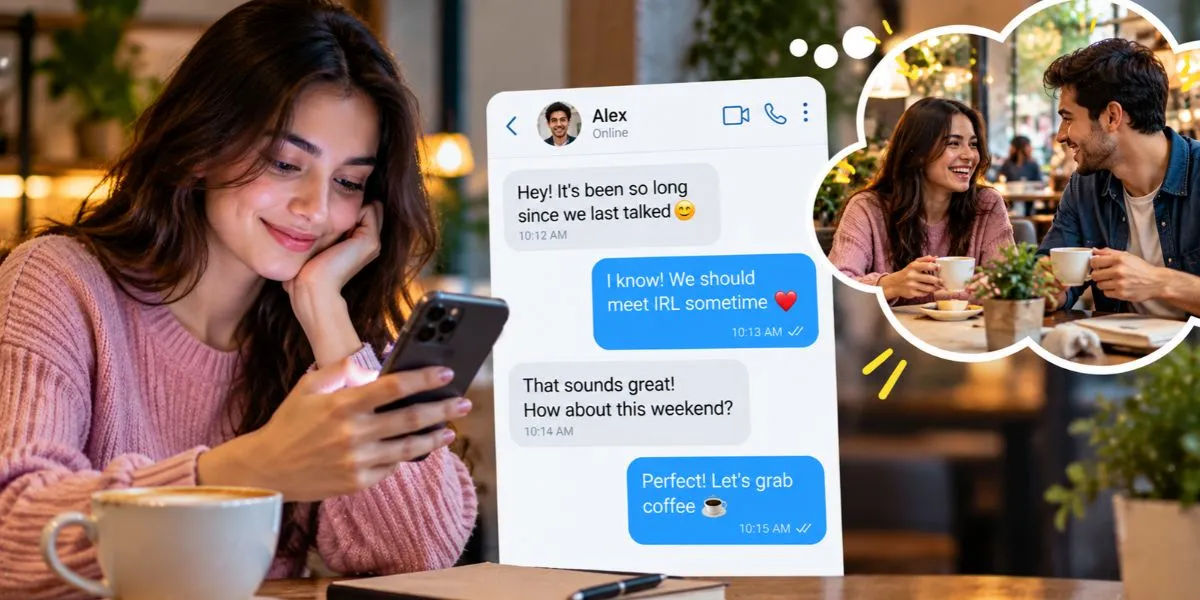 Person using a smartphone to chat with a friend before meeting in person