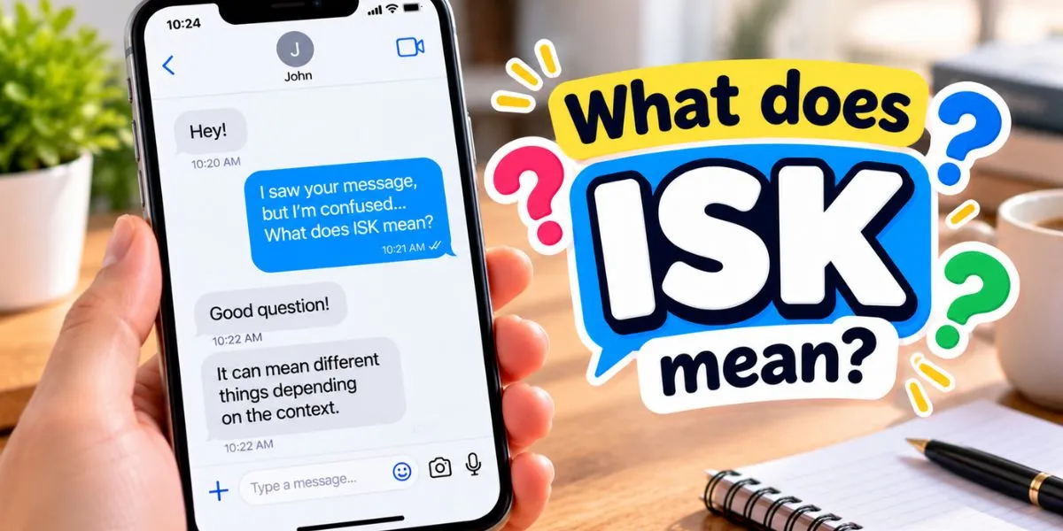 Smartphone displaying a text conversation asking what ISK means.