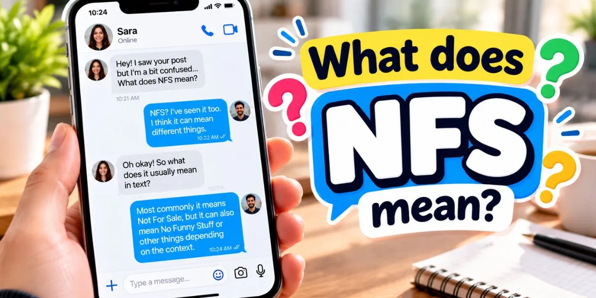 Smartphone displaying a text conversation asking what NFS means.