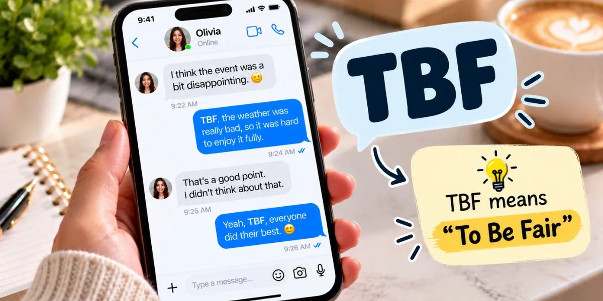 Smartphone displaying a text conversation using TBF to mean “To Be Fair.”