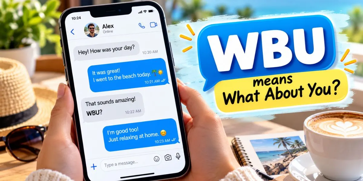 Smartphone displaying a text conversation using WBU to mean What About You.
