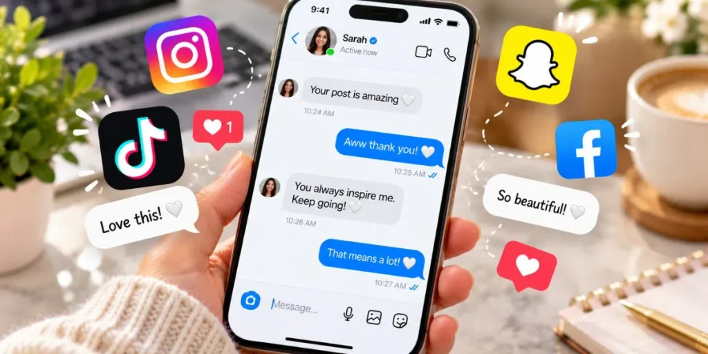 Smartphone displaying a social media message illustrating how the white heart emoji is used online.