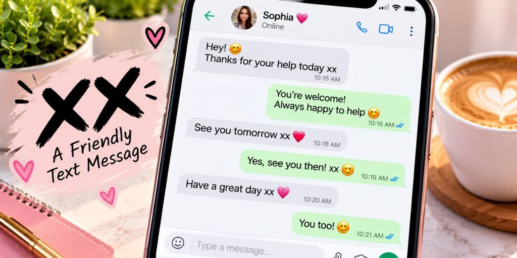 Example chat showing xx at the end of a friendly text message.